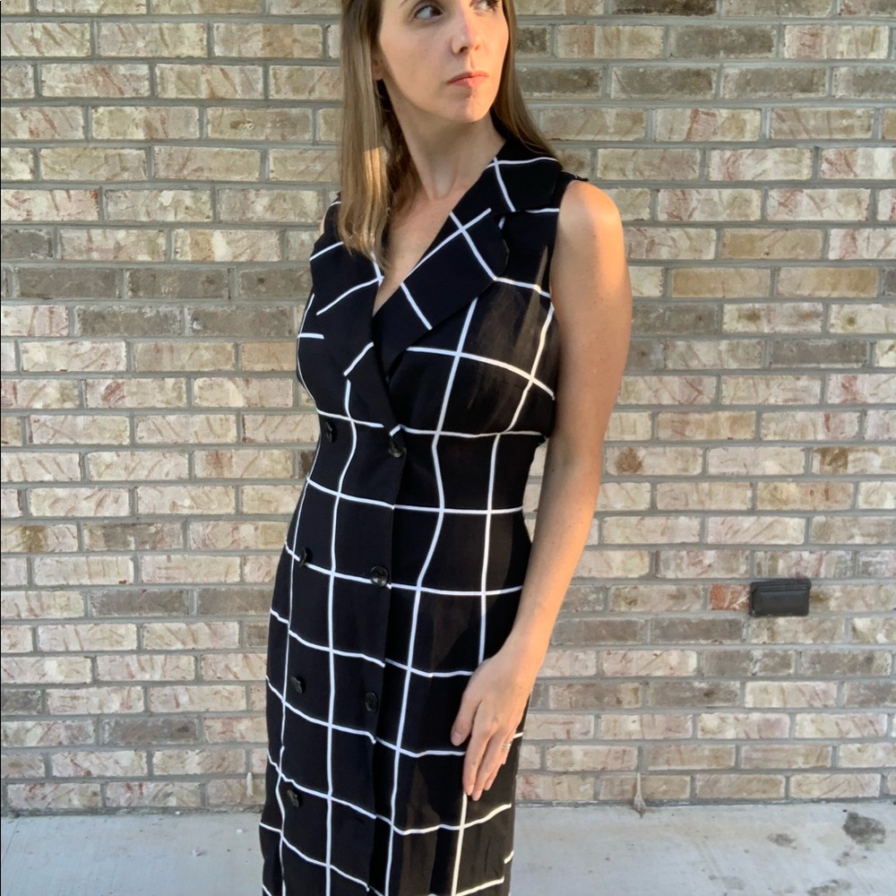 Talbots Button Front Black Plaid Dress